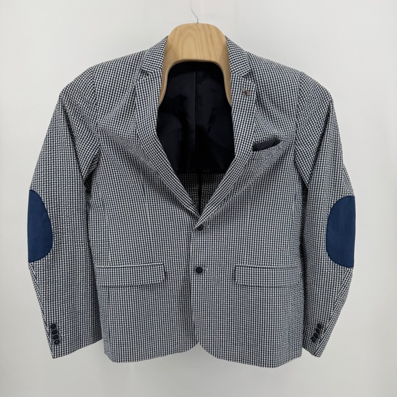 Piazza Italia Other - Piazza Italia Man Seersucker Gingham Slim Fit Blazer Blue White Size 50